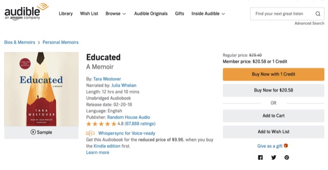 audible purchase page