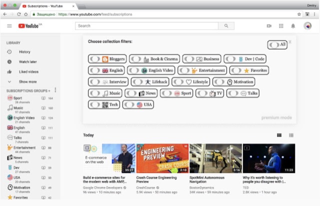 youtube subscription manager layout