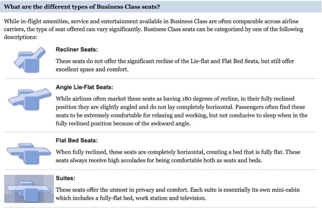 Type of seats in business class